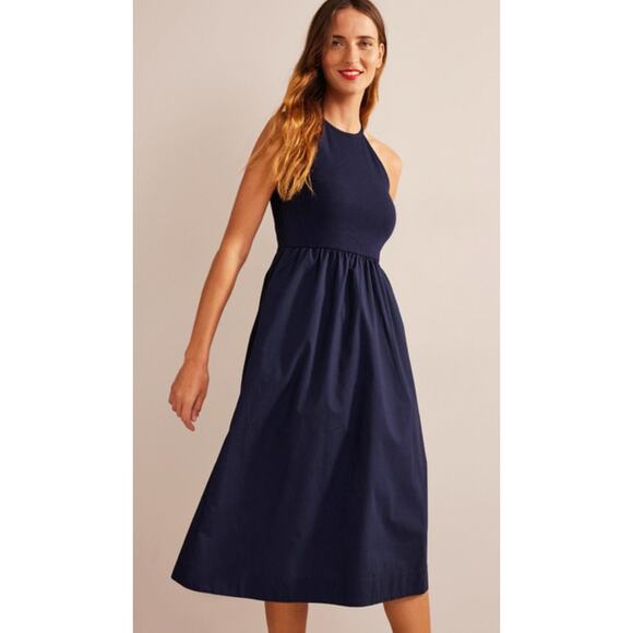 Boden Ribbed Halterneck Sleeveless Midi Dress in Navy Blue Size 6 - Picture 1 of 9